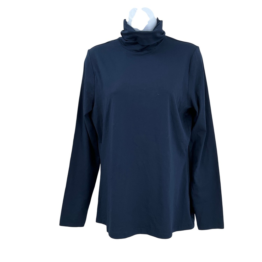 Lands' End Turtleneck Top Women Size M Navy Blue Cotton Modal Stretch Preppy
